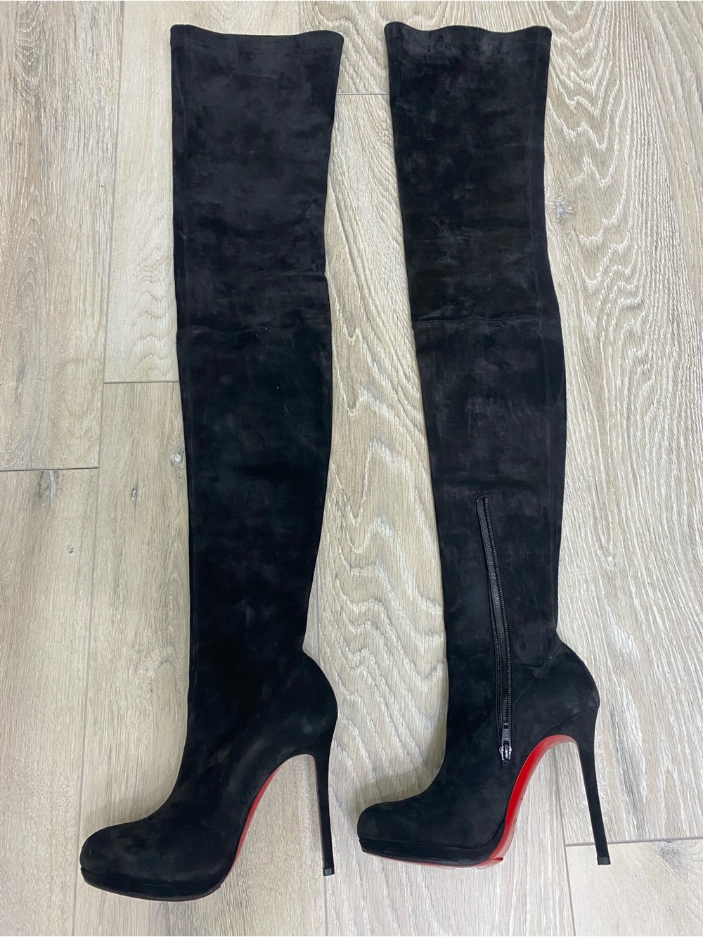 Black Suede Over-the-Knee Stiletto Louboutin Boots - Picture 1 of 6